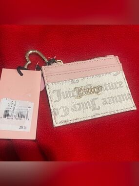 Juicy Couture Pink & Cream Card Case with Gold Heart Keyring